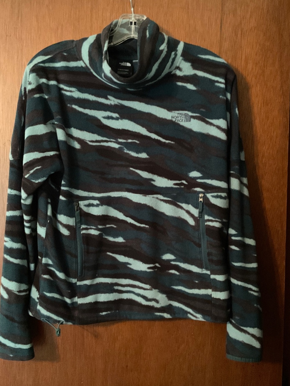 The North Face Teal and Black Zebra-Print Turtleneck Fleece Pullover